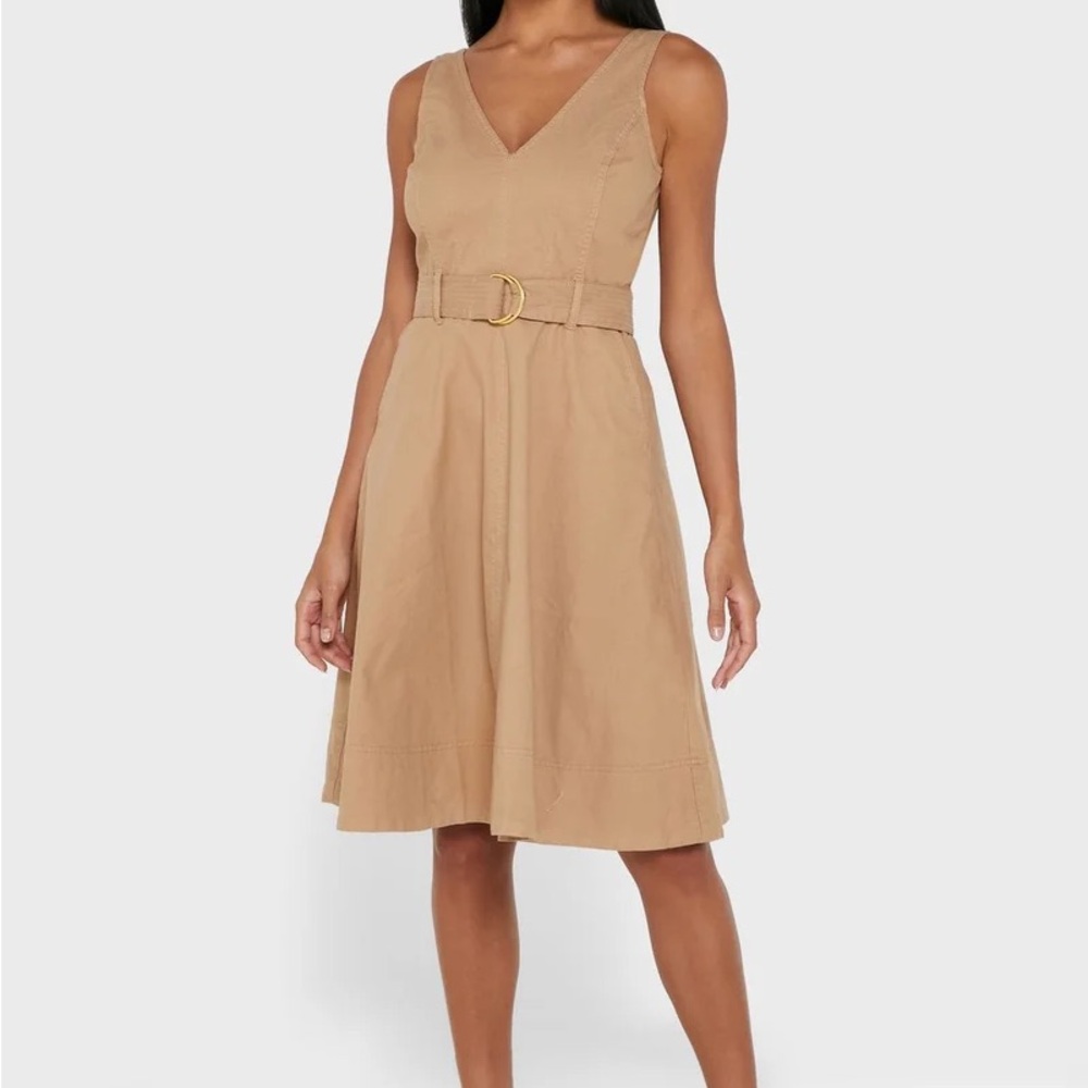 Banana Republic Belted A-Line Denim Dress in Tan